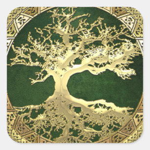 [81] Golden Celtic Tree of Life [3D] Square Sticker