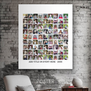 81 Square Photo Collage Grid - Custom Text - White Poster