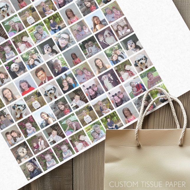 81 Square Photo Collage Grid with Text - white Tissue Paper (Custom Photo Tissue Paper)