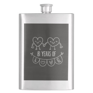 81st Anniversary Gift Chalk Hearts Hip Flask