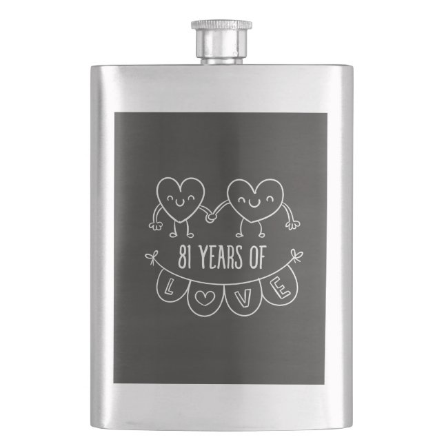 81st Anniversary Gift Chalk Hearts Hip Flask (Front)