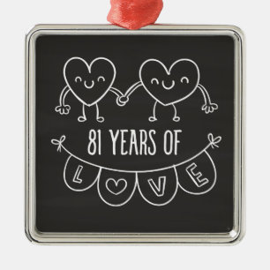 81st Anniversary Gift Chalk Hearts Metal Tree Decoration