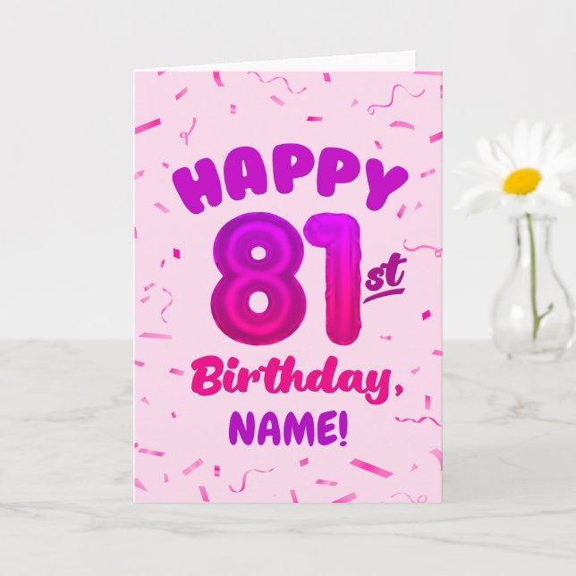 81st Balloon Number Custom Name Birthday Card (Small Plant)