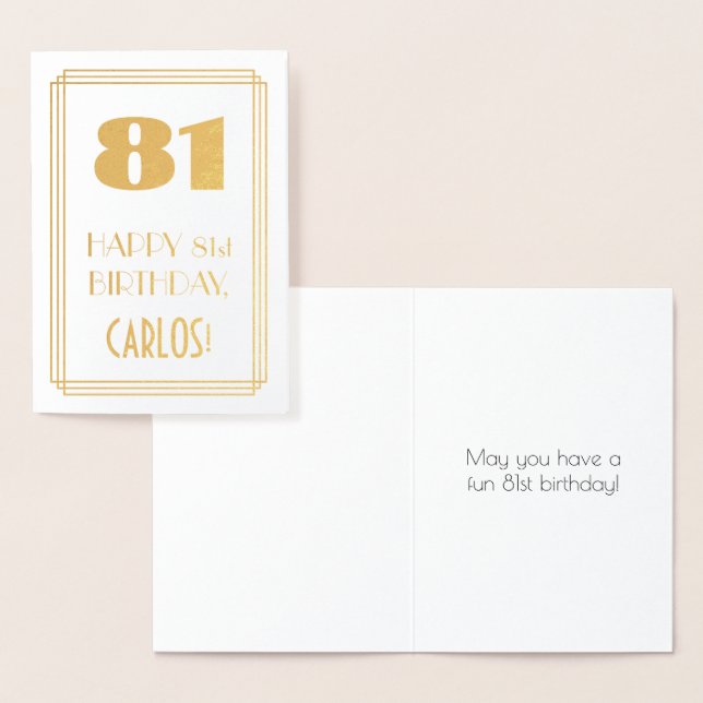 81st Birthday: Art Deco Inspired Look "81" & Name Foil Card (Display)