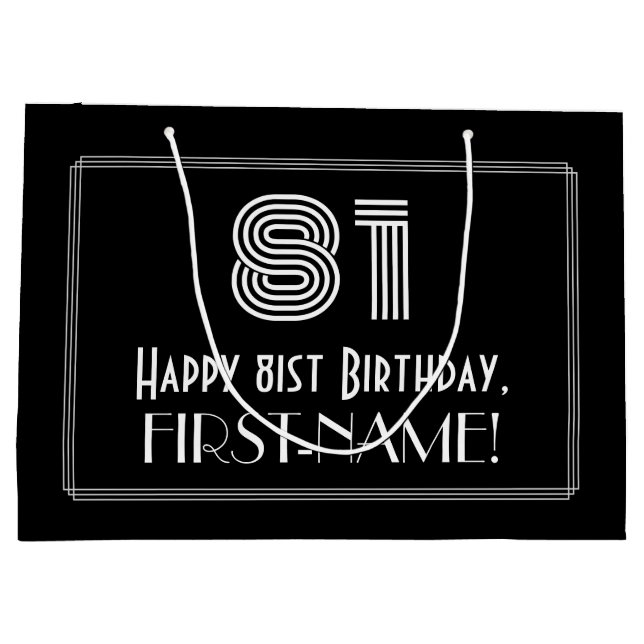 81st Birthday — Art Deco Inspired Look "81" & Name Large Gift Bag (Back)