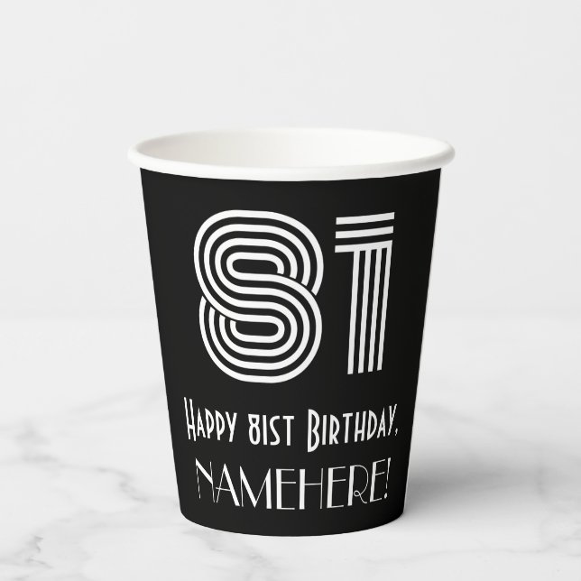 81st Birthday — Art Deco Inspired Look “81” + Name Paper Cups (Back)