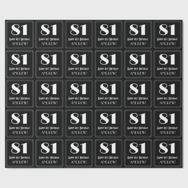 81st Birthday - Art Deco Inspired Look "81", Name Wrapping Paper (Flat)