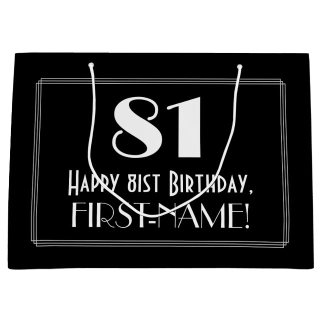 81st Birthday: Art Deco Inspired Style "81", Name Large Gift Bag (Front)