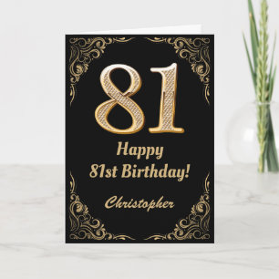 81st Birthday Black and Gold Glitter Frame Card