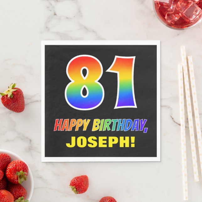 81st Birthday: Bold, Fun, Simple, Rainbow 81 Napkin (Insitu)