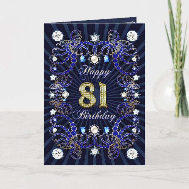 81st birthday card with masses of jewels (Front)
