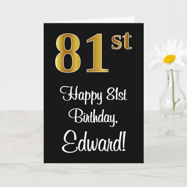 81st Birthday ~ Elegant Luxurious Faux Gold Look # Card (Small Plant)