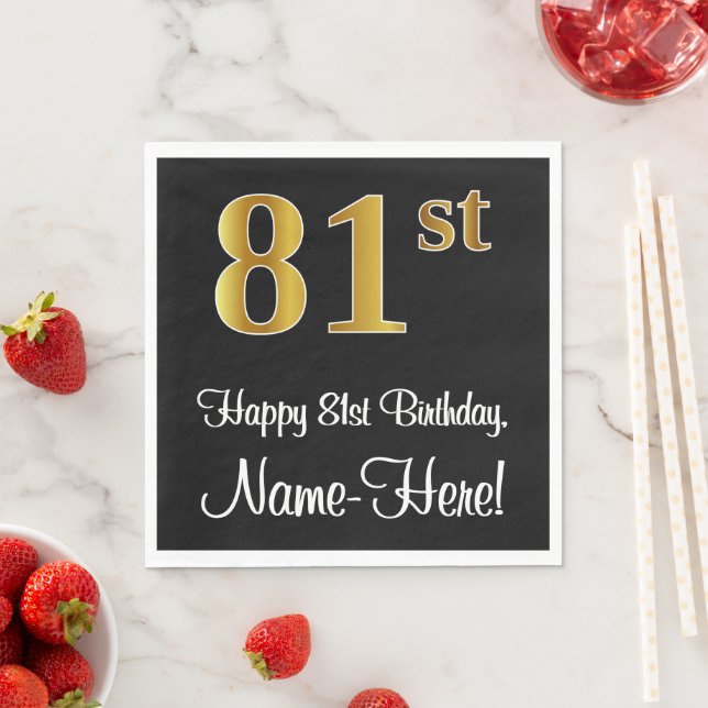 81st Birthday ~ Elegant Luxurious Faux Gold Look # Napkin (Insitu)