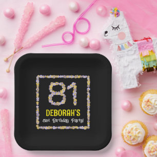 81st Birthday: Floral Flowers Number, Custom Name Paper Plate