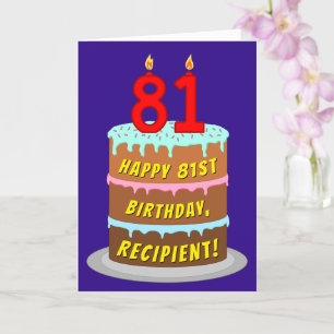 81st Birthday: Fun Cake and Candles + Custom Name Card