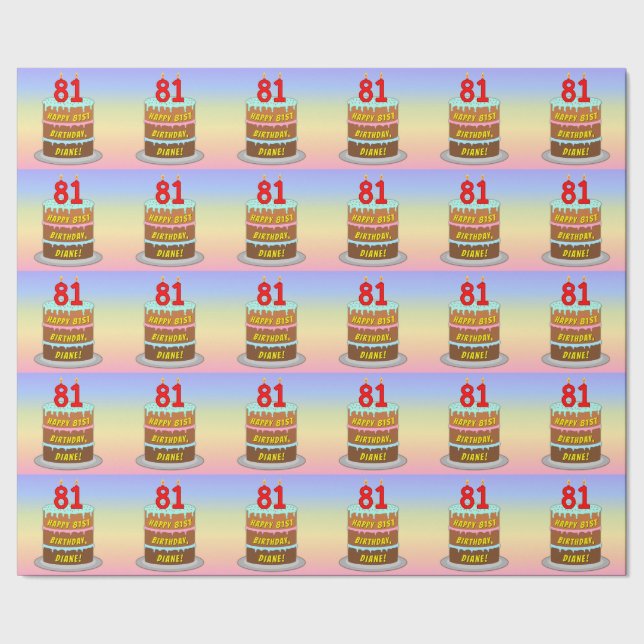 81st Birthday: Fun Cake and Candles + Custom Name Wrapping Paper (Seam)
