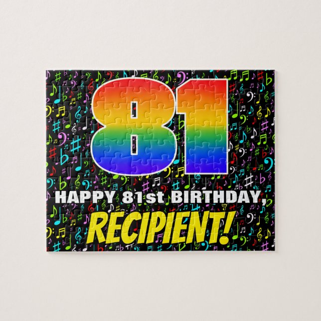 81st Birthday — Fun, Colourful Music Symbols & “81 Jigsaw Puzzle (Horizontal)