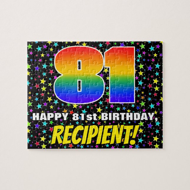 81st Birthday — Fun, Colourful Star Field Pattern Jigsaw Puzzle (Horizontal)