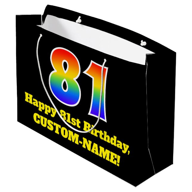 81st Birthday ~ Fun, Colourful, Vibrant, Rainbow 8 Large Gift Bag (Back Angled)