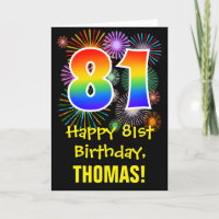 81st Birthday: Fun Fireworks Pattern + Rainbow 81