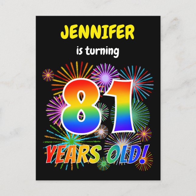81st Birthday - Fun Fireworks, Rainbow Look "81" Postcard (Front)