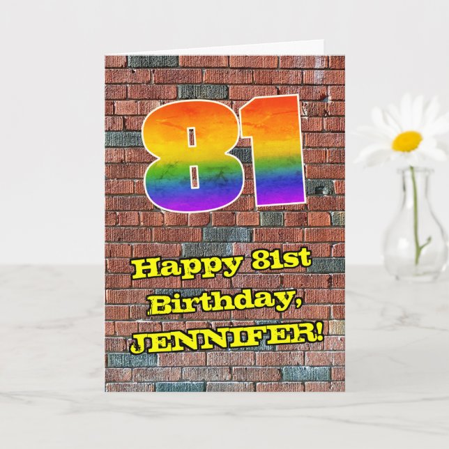 81st Birthday: Fun Graffiti-Inspired Rainbow 81 Card (Small Plant)