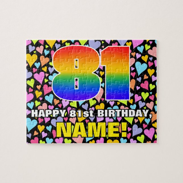 81st Birthday — Fun, Loving Heart Shapes + “81” Jigsaw Puzzle (Horizontal)