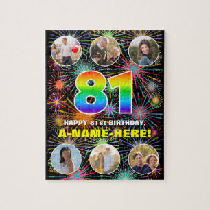 81st Birthday: Fun Rainbow #, Custom Name + Photos Jigsaw Puzzle