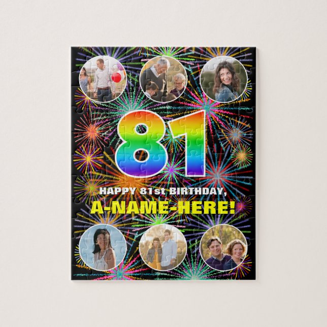 81st Birthday: Fun Rainbow #, Custom Name + Photos Jigsaw Puzzle (Vertical)
