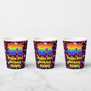 81st Birthday: Loving Hearts Pattern, Rainbow 81 Paper Cups