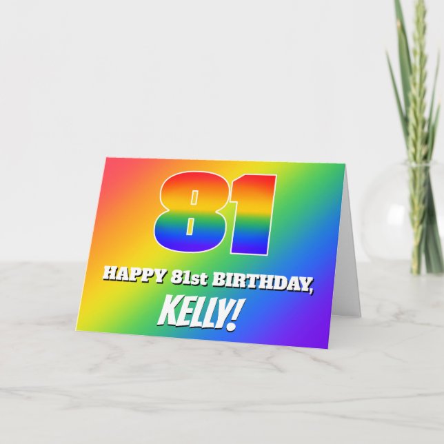 81st Birthday: Multicolored Rainbow Pattern # 81 Card (Front)