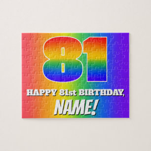 81st Birthday — Multicolored Rainbow Pattern “81” Jigsaw Puzzle