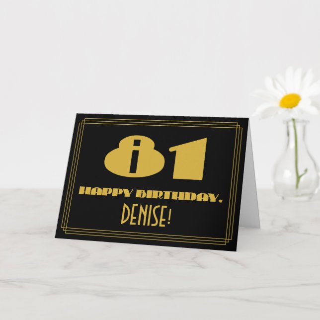 81st Birthday: Name + Art Deco Inspired Look "81" Card (Small Plant)