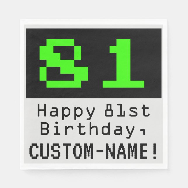 81st Birthday - Nerdy / Geeky Style "81" & Name Napkin (Front)