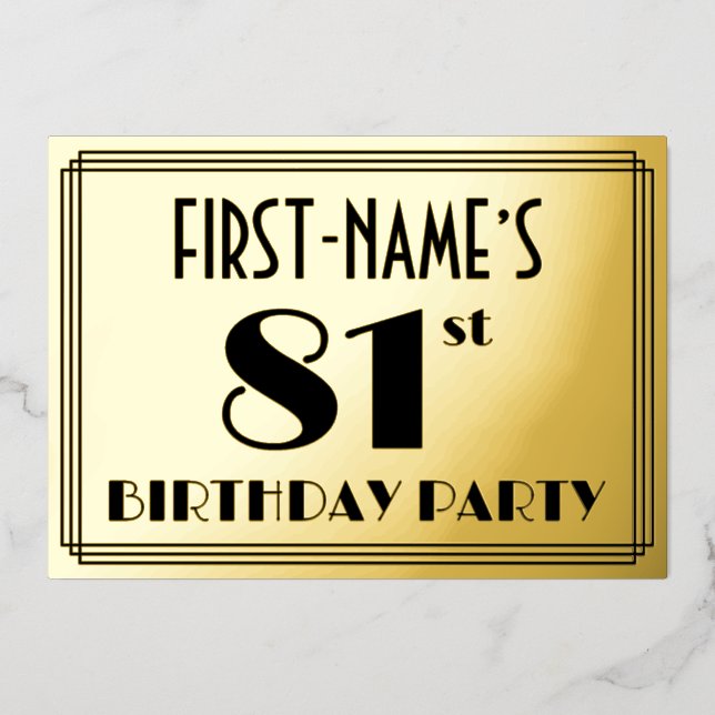 81st Birthday Party — Art Deco Look “81” + Name (Front)