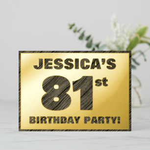 81st Birthday Party — Bold, Faux Wood Grain Text