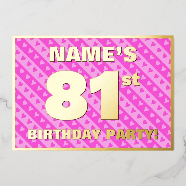81st Birthday Party — Fun Pink Hearts and Stripes (Front)