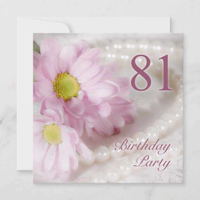 81st Birthday party invitation with daisies (Front)