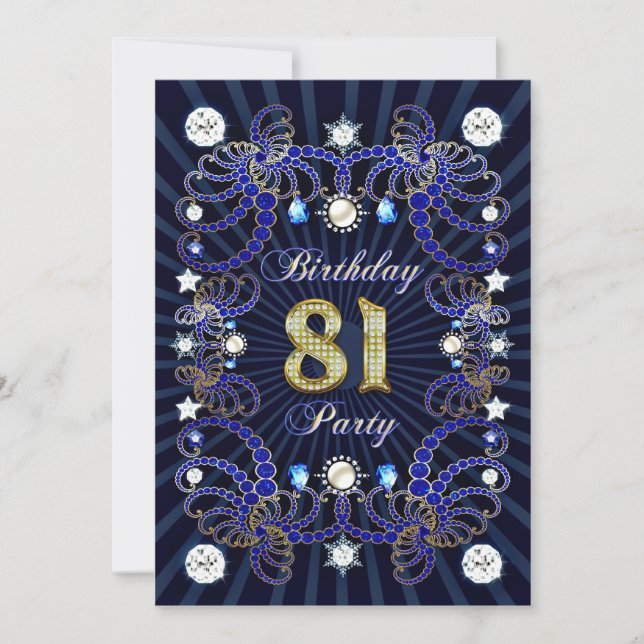 81st birthday party invite with masses of jewels (Front)
