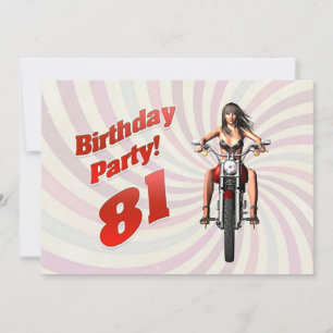 81st birthday party with a girl on a motorbike invitation