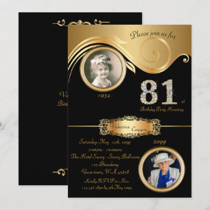 81st,Birthday Woman 81st,elegant art deco,black Invitation
