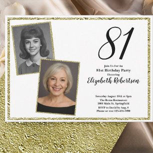 81st Custom Photo White and Gold Invitation