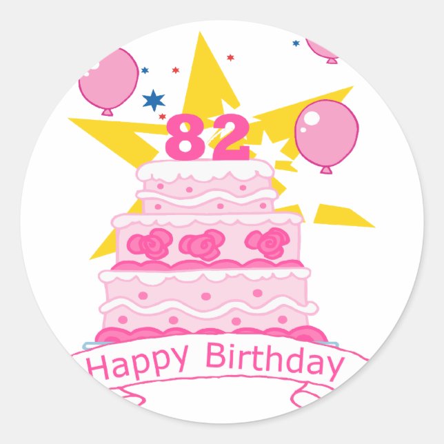 82 Year Old Birthday Cake Classic Round Sticker (Front)