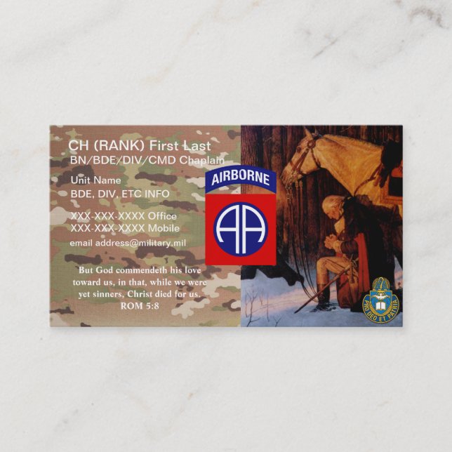 82nd AD Chaplain Business Card (Front)