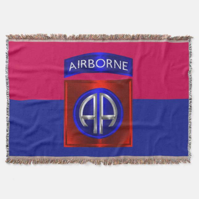 82nd Airborne Division Custom Metal Like Patch Throw Blanket (Front)
