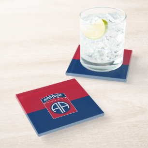 82nd Airborne Division Flag Military Veteran Glass Coaster