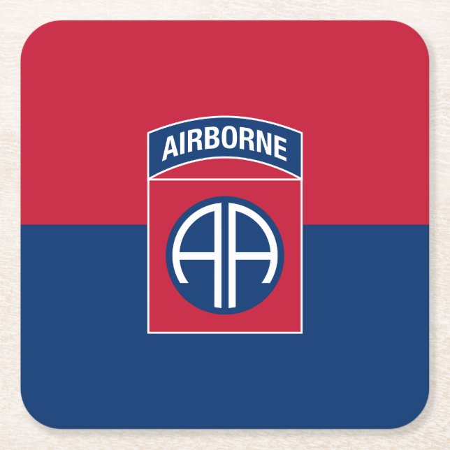 82nd Airborne Division Flag Military Veteran Square Paper Coaster (Front)