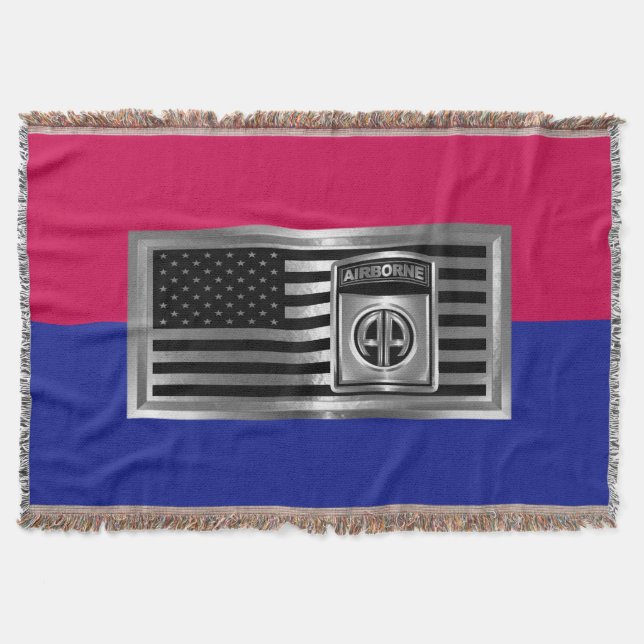 82nd Airborne Division Silver Flag Design Throw Blanket (Front)