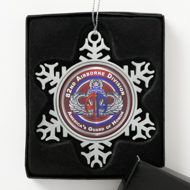 82nd Airborne Division  Snowflake Pewter Christmas Ornament (Box)