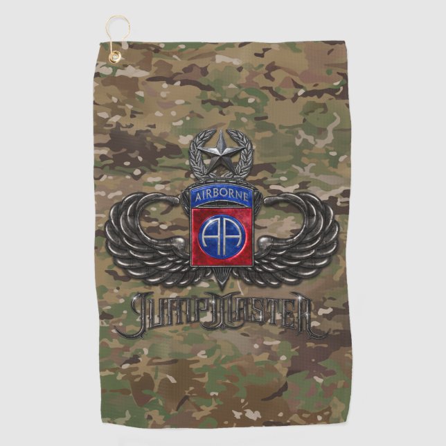 82nd Airborne Jumpmaster Camo Golf Towel (Front)